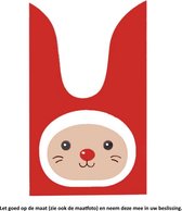 50x Uitdeelzakjes Wit - Roze / Rood Konijn 13 x 22 cm - Plastic Traktatie Kado Zakjes - Snoepzakjes - Koekzakjes - Koekje - Cookie Bags - Pasen - Kinderverjaardag - Feestje