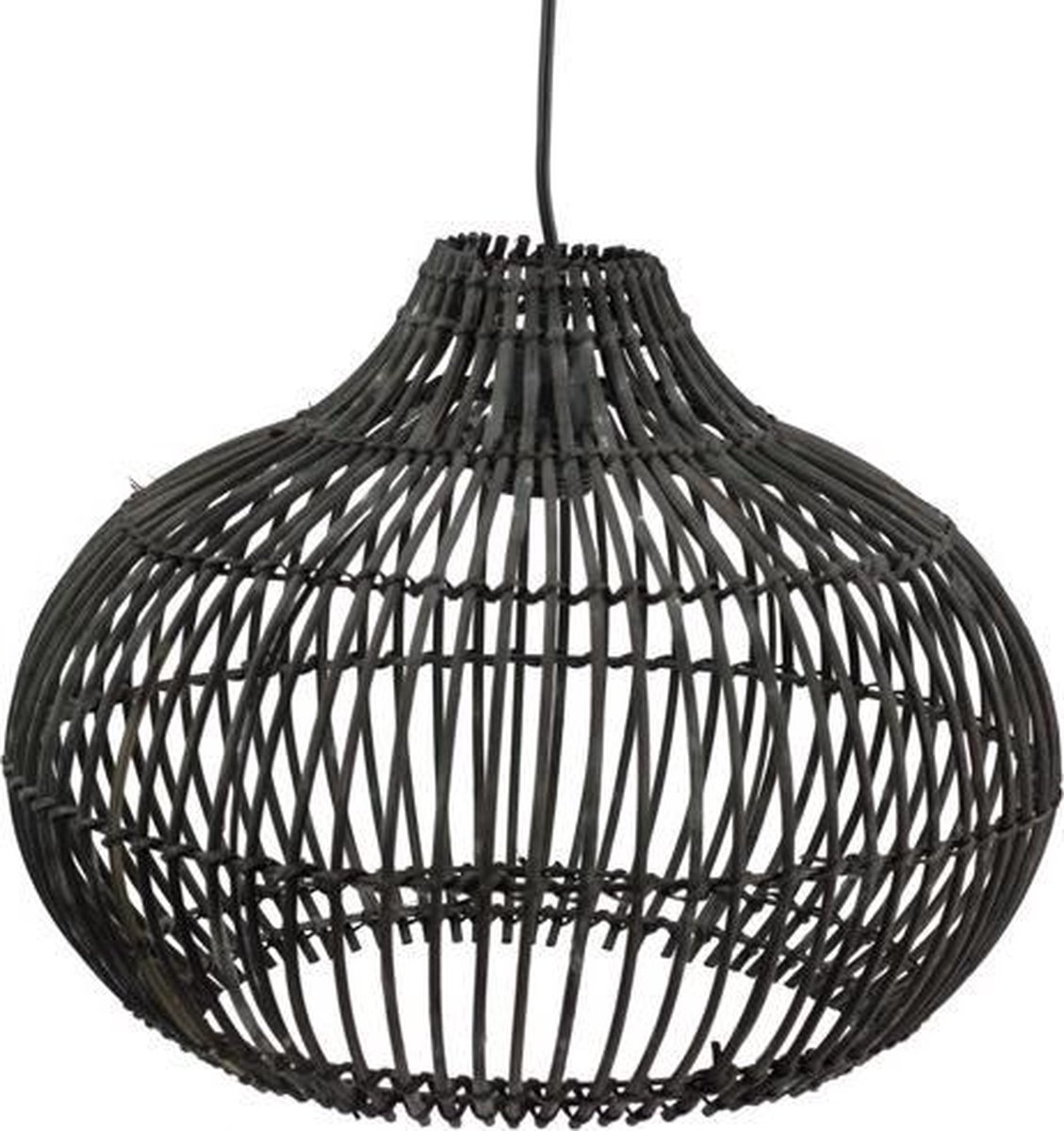 Hanglamp - Hanglamp van Rotan - Slaapkamer Lamp - Keukentafel Lamp - Lamp - Zwart - 39 cm breed