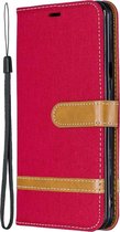 Kleuraanpassing Denim Texture lederen tas voor LG Stylo 5, met houder & kaartsleuven & portemonnee & lanyard (rood)