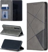 Ruit textuur horizontale flip magnetische lederen tas met houder en kaartsleuven voor Huawei P30 (grijs)