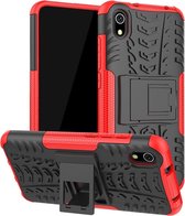 Tire Texture TPU + PC schokbestendige beschermhoes met houder voor Xiaomi Redmi 7A (rood)