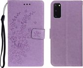 Voor Galaxy S20 Plum Blossom Pattern Links en Rechts Flip Leren Case met Beugel & Kaartsleuf & Portemonnee & Lanyard (Paars)