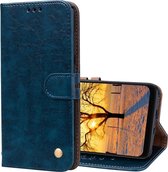 Business Style Oil Wax Texture Horizontal Flip Leather Case voor Geschikt voor Xiaomi Pocophone F1, met houder & kaartsleuven & portemonnee (blauw)