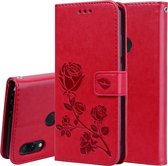 Rose reliëf horizontale flip PU lederen tas voor Geschikt voor Xiaomi Redmi Note 7, met houder en kaartsleuven en portemonnee (rood)