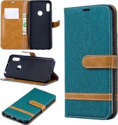 Kleurafstemming Denim Texture Leather Case voor Huawei Y6 2019 / Y6 Pro 2019, met houder & kaartsleuven & portemonnee & lanyard (groen)