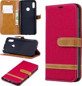 Kleurafstemming Denim Texture Leather Case voor Huawei Y6 2019 / Y6 Pro 2019, met houder & kaartsleuven & portemonnee & lanyard (rood)