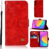 Voor Xiaomi Mi CC9 Retro koperen knop Crazy Horse Horizontale flip PU lederen tas met houder & kaartsleuven & portemonnee en lanyard (rood)