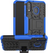 Tyre Texture TPU + PC schokbestendige hoes voor Galaxy M20, met houder (blauw)