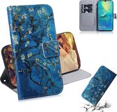 Abrikoos Bloempatroon Gekleurde Tekening Horizontale Flip Leren Case voor Huawei Mate 20 X, met houder en kaartsleuven en portemonnee