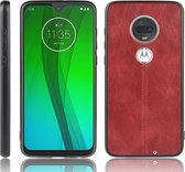 Voor Motorola Moto G7 / G7 Plus Schokbestendig Naaien Koe Patroon Skin PC + PU + TPU Case (Rood)