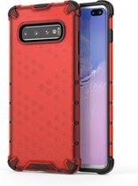 Honeycomb Shockproof PC + TPU Case voor Galaxy S10 + (rood)