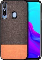 Shockproof Splicing PU + stoffen beschermhoes voor Galaxy A20 (koffie)