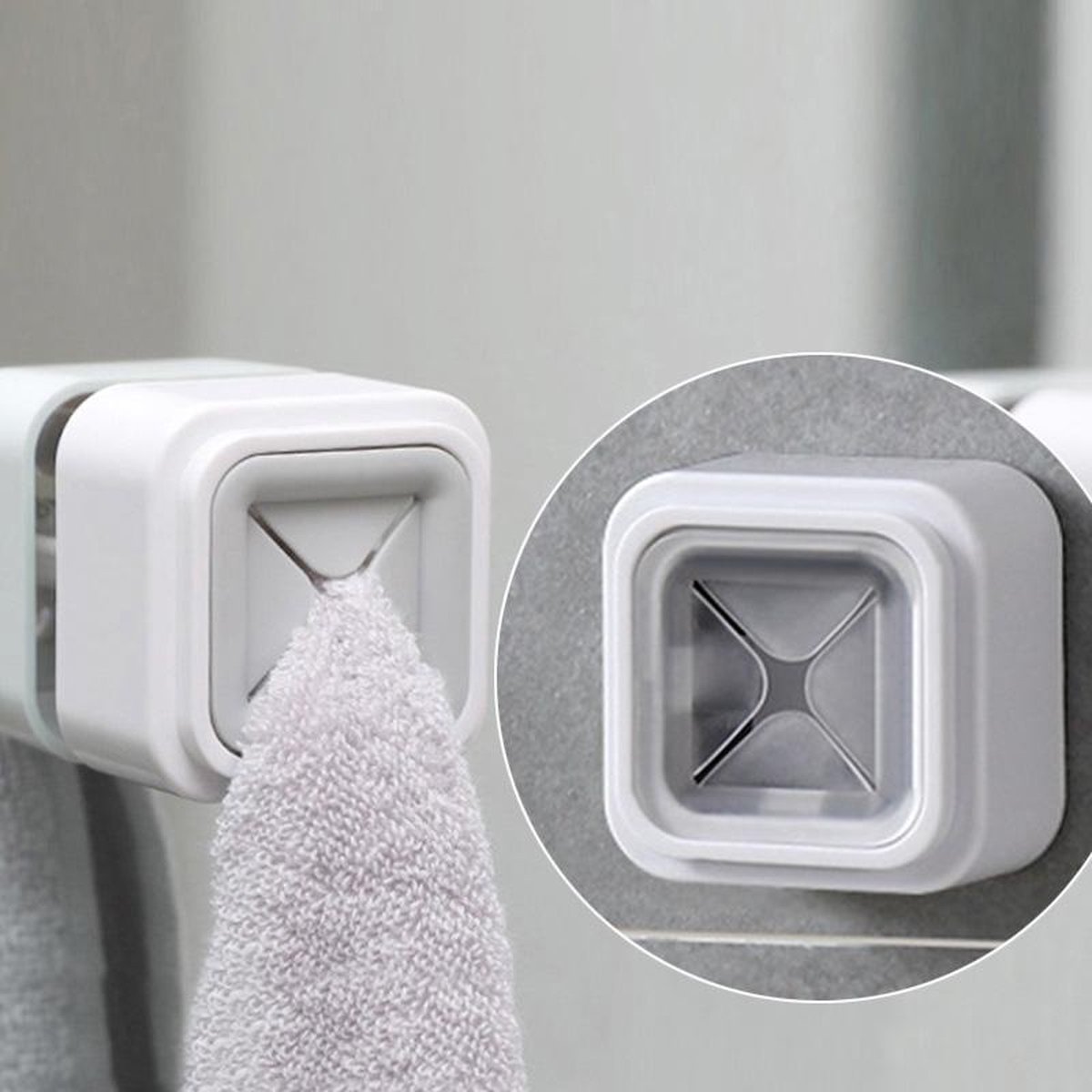 Wandmontage Plastic Gratis Punch Handdoekrek Keuken Vaatdoekhaak (Transparant Wit)