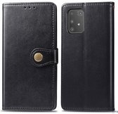 Voor Galaxy S10 Lite / A91 / M80s retro effen kleur lederen gesp bescherming voor mobiele telefoon lederen tas met fotolijst en kaartsleuf en portemonnee en beugelfunctie (zwart)