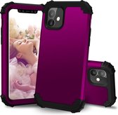 Voor iPhone 11 PC + siliconen driedelige anti-drop mobiele telefoon beschermende Bback Cover (donkerpaars)