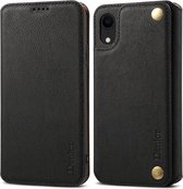 Voor iPhone XR Denior V4 luxe auto koeienhuid horizontale flip lederen tas met houder & kaartsleuven & portemonnee (zwart)