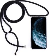 Four-Corner Anti-Fall Trasparent TPU mobiele telefoonhoes met draagkoord voor iPhone 11 Pro Max (zwart)