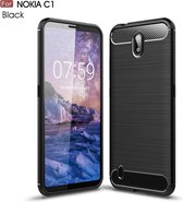 Voor Nokia C1 Brushed Texture Carbon Fiber TPU Case (Zwart)