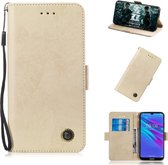 Voor Huawei Y6 2019 retro horizontale flip pu lederen tas met kaartsleuven en houder (goud)