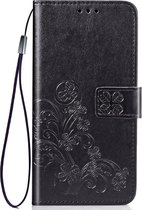 Klavertje vier Embossed Buckle Bescherming voor mobiele telefoons Leren etui met sleutelkoord en kaartsleuf en portemonnee en beugelfunctie voor Vivo X27 (zwart)