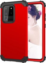 Voor Galaxy S20 Ultra PC + siliconen driedelige schokbestendige beschermhoes (rood)