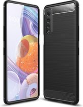 Voor LG Stylo 7 5G geborstelde textuur koolstofvezel TPU-hoes (zwart)