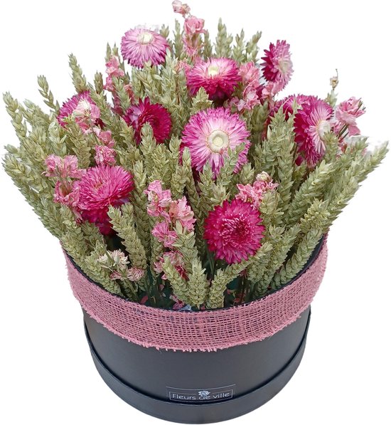 Fleurs de ville droogbloemen in zwarte flowerbox