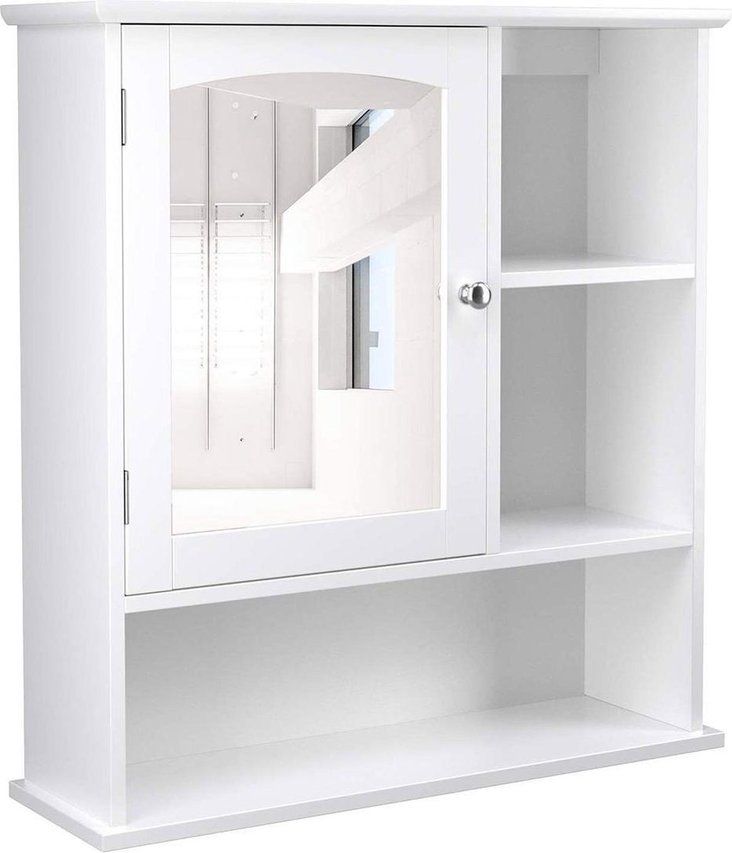 Merkloos Sans marque spiegelkast voor de badkamer badkamermeubel bovenkast met in hoogte verstelbare plank badkamermeubel met 3 open vakken 60 x 18 x 64 cm hout wit BBC23WT