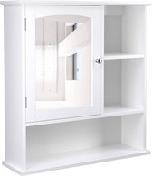 spiegelkast voor de badkamer, badkamermeubel, bovenkast met in hoogte verstelbare plank, badkamermeubel met 3 open vakken, 60 x 18 x 64 cm, hout, wit BBC23WT