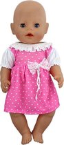 Dolldreams - Roze jurkje met wit kraagje, strikje en opdruk van hartjes - Voor poppen met lengte van max 43 cm geschikt voor baby born