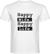 T-Shirt - Casual T-Shirt - Fun T-Shirt - Fun Tekst - Lifestyle T-Shirt - Mood - Happy Wife Happy Life - Wit - XXL