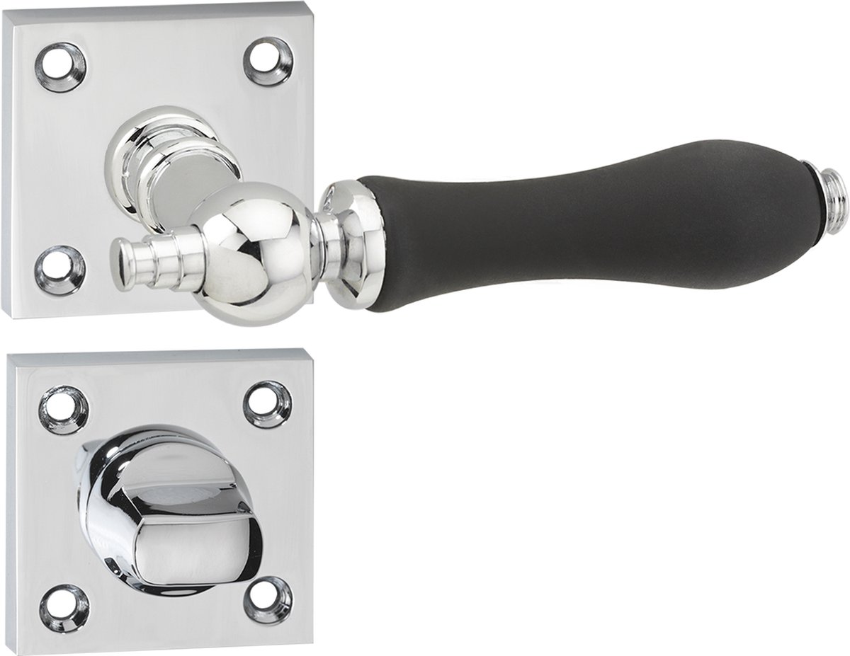 Deurkruk - Impresso Bracknell - Voor binnen - Vierkant met schroeven en vierkant toiletrozet - Chroom - Zwart - 2 stuks