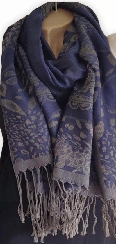 Lange Sjaal - Print - Marineblauw/Beige - 170 x 70 cm