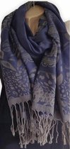 Lange Dames Sjaal - Marineblauw - Beige - Met Print - 170 x 70cm