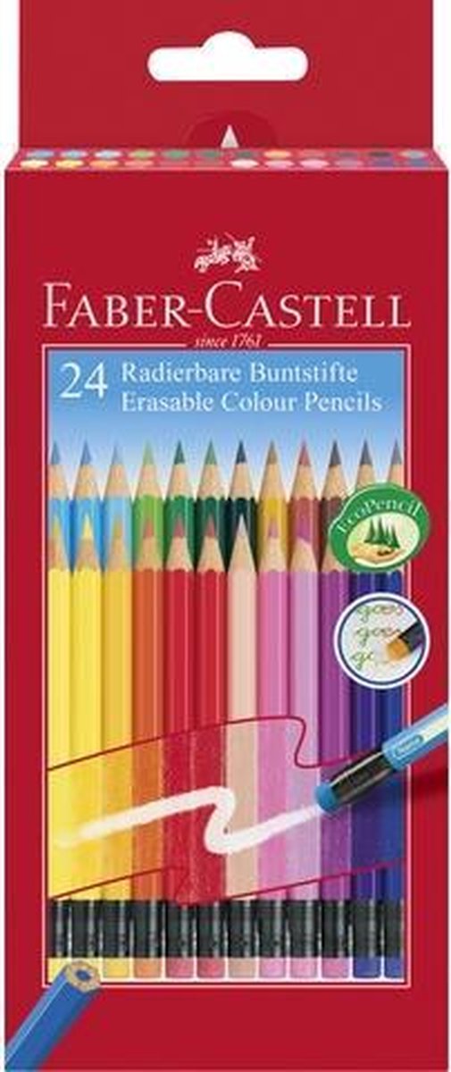 Faber-Castell kleurpotloden – etui 24 stuks – uitwisbaar – met gum – FC-116625