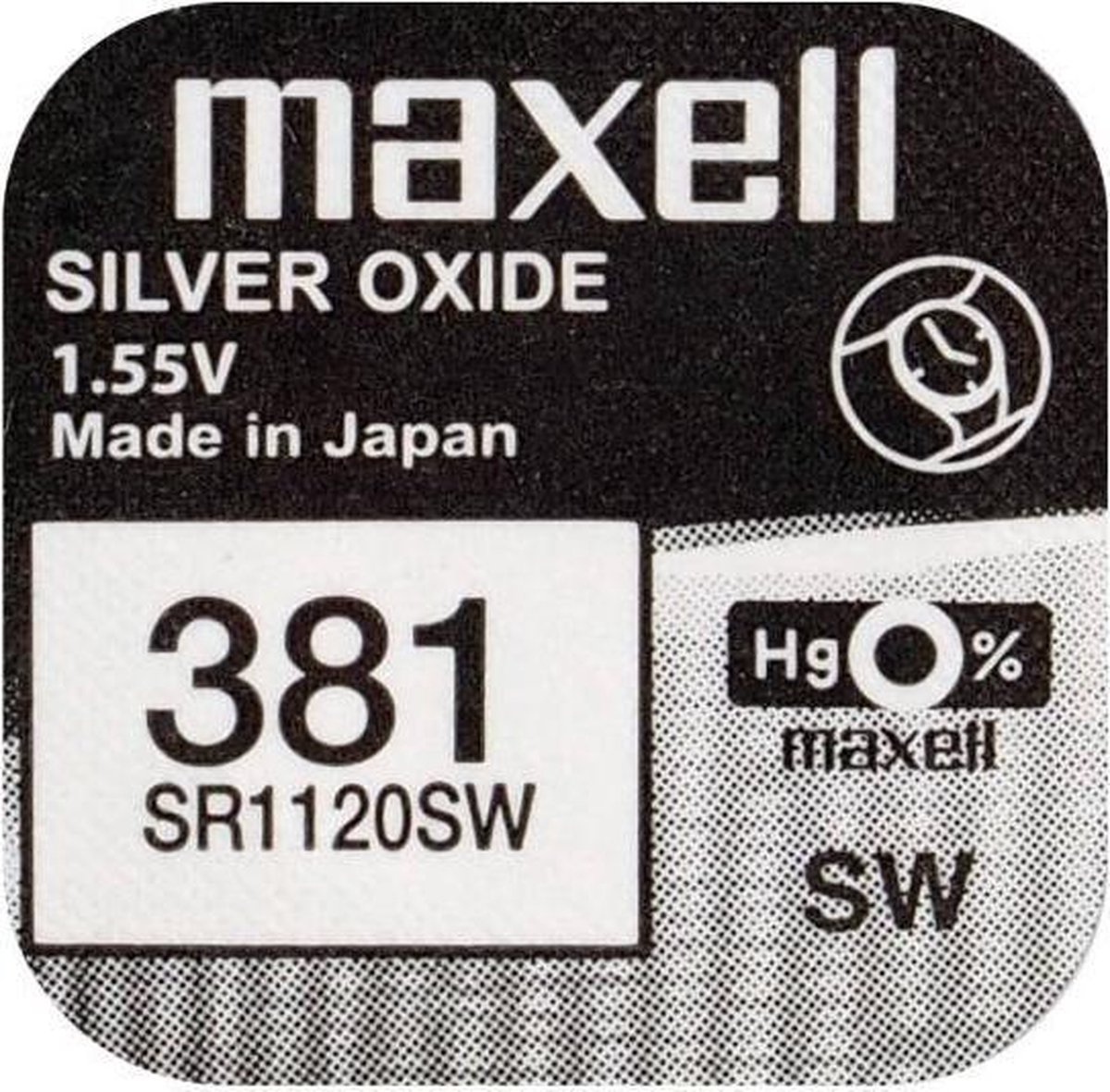 Maxell 381 / SR1120SW zilveroxide knoopcel horlogebatterij 2(twee) stuks