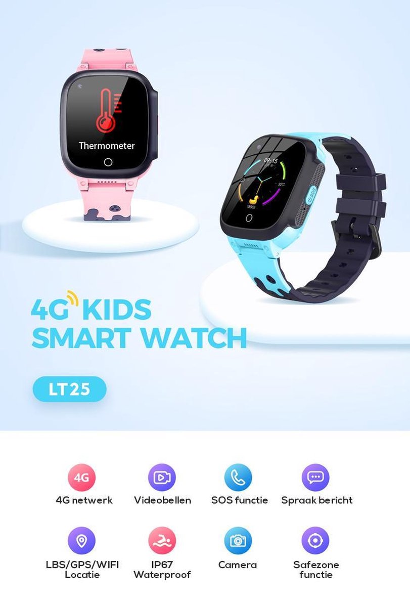 Maoo LT25 Premium Kindersmartwatch - GPS - 4G \u0026 WiFi - Waterproof - Roze |  bol.com
