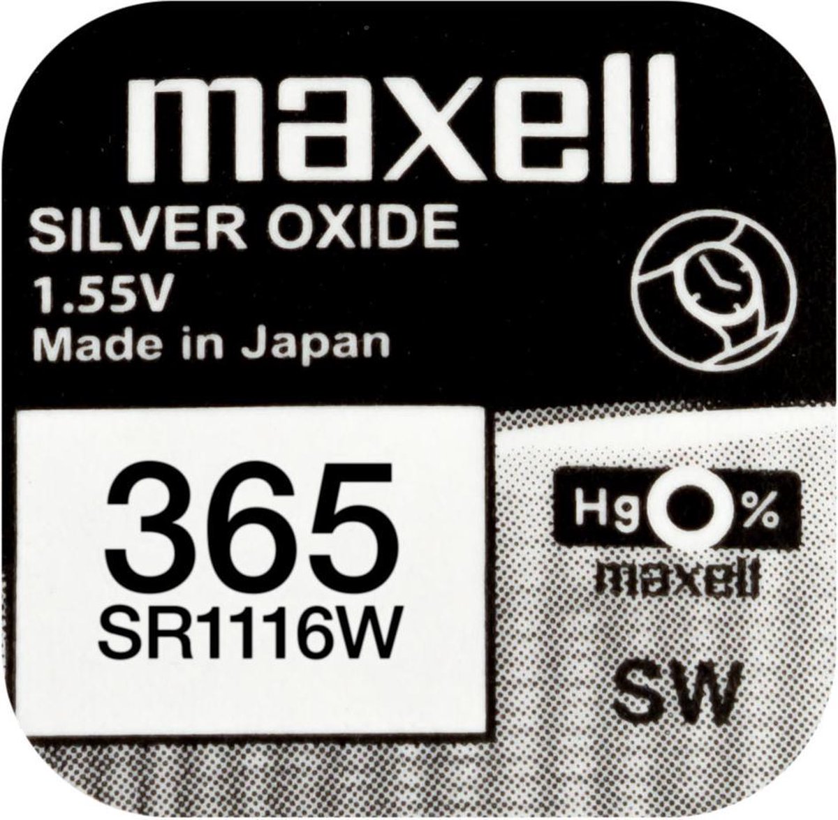 MAXELL 365 / SR1116W zilveroxide knoopcel horlogebatterij 2 (twee) stuks