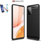 Samsung Galaxy A72 4G 5G Carbone Brushed Tpu Zwart Cover Case Hoesje - 1 x Tempered Glass Screenprotector CTBL