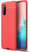 Samsung S20 Hoesje Shock Proof Siliconen Hoes Case | Back Cover TPU met Leren Textuur - Rood