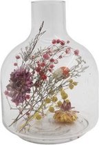 Vaas met Droogbloemen Boeket - Droogbloemen met vaas - Multi-kleur - 15,8cm - Rond Glas