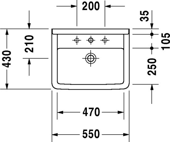 Lavabo 550x430 mm, avec un trou pour robinet, blanc