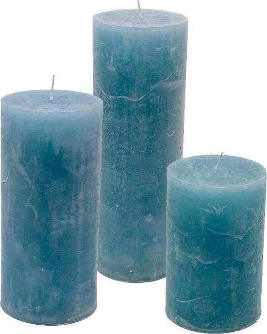 Cactula set van 3 stompkaarsen Lichtblauw 7x10 / 7x15 / 7x20 Extra lange branduren