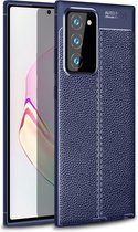 Samsung Note 20 Hoesje Shock Proof Siliconen Hoes Case | Back Cover TPU met Leren Textuur - Blauw
