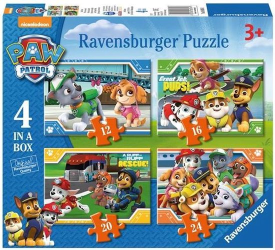 Ravensburger PAW Patrol 4in1box puzzel - 12+16+20+24 stukjes - kinderpuzzel