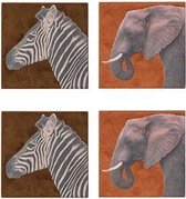 Onderzetters voor Glazen - 10cm - Zebra en Olifant - 4 stuks