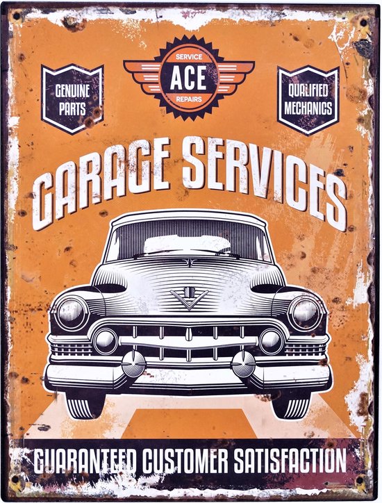 2D Metalen wandbord "ACE Garage Services" 33x25cm