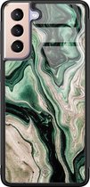 Samsung S21 hoesje glass - Groen marmer / Marble | Samsung Galaxy S21  case | Hardcase backcover zwart