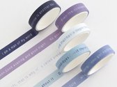 Vijf Kleuren Tekst Washi Tapes Blauw tot Paars | Meerdere Washi Tapes Rollen| Vijf Verschillende Masking Tapes | Bullet Journal | Journalling | Plakboeken | Stickers | Tapes | Mult