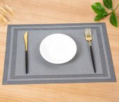 4 Stuks Duurzame Placemats - Hittebestendig/Waterbesdendig  -Slijtvast- Antislip - Makkelijk Schoon - Fijngeweven PVC - 30 x 45cm - Dubbel Frame - Grijs - Voor Sale!